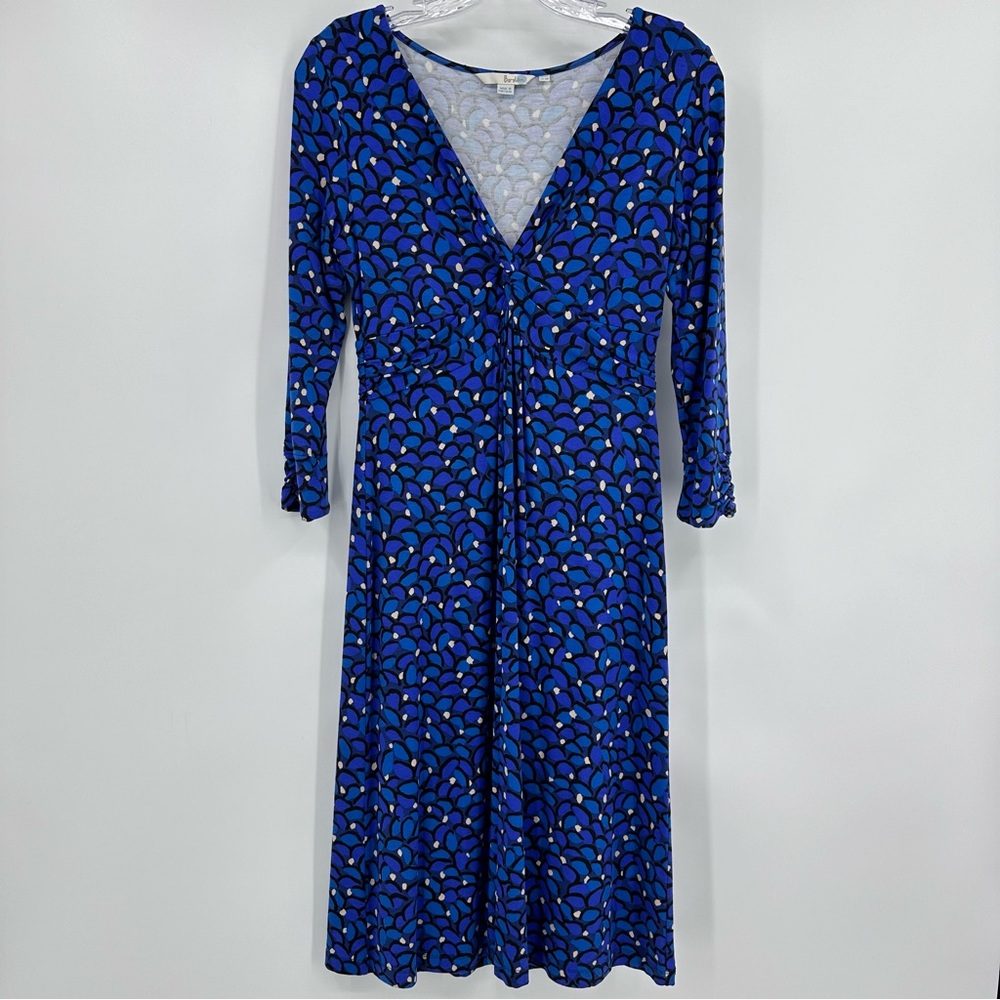 Boden V-neck Midi Dress Tiffany Style Print Blue Purple Size 6